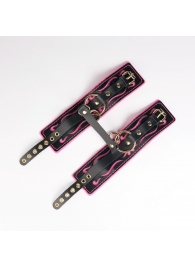 Черные кожаные оковы с розовой строчкой - Crazy Handmade - купить с доставкой в Камышине