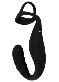 Черное эрекционное кольцо со стимуляцией промежности и анальной пробкой Cock Ring with RC Prostate Plug - Orion - в Камышине купить с доставкой