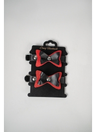 Черно-красные кожаные наручники с бантиками - Crazy Handmade - купить с доставкой в Камышине