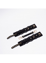 Черный кожаные оковы с узорами и золотистой фурнитурой - Crazy Handmade - купить с доставкой в Камышине