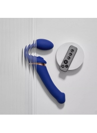 Синий безремневой страпон Multi Orgasm Bendable Strap-On size L с клиторальной стимуляцией - Strap-on-me - купить с доставкой в Камышине