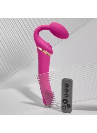 Ярко-розовый безремневой страпон Multi Orgasm Bendable Strap-On size XL с клиторальной стимуляцией - Strap-on-me - купить с доставкой в Камышине