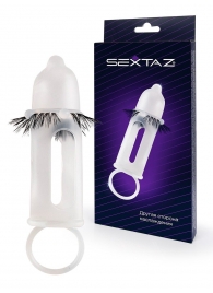 Эластичная насадка на пенис с подхватом мошонки и стимулирующими «ресничками» - Sextaz - в Камышине купить с доставкой