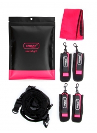 Черно-розовый эротический набор: фиксатор, оковы, наручники, повязка - Erokay - купить с доставкой в Камышине