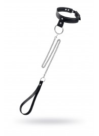 Черный узкий однослойный ошейник с серебристым поводком-цепочкой - Pecado - купить с доставкой в Камышине