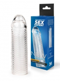 Прозрачная закрытая насадка на пенис с ребрышками - 16 см. - Sex Expert - в Камышине купить с доставкой