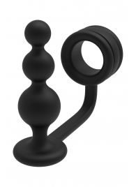 Черное эрекционное кольцо с анальной елочкой Cockring With Beaded Anal Plug - Dream Toys - в Камышине купить с доставкой