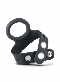Черное эрекционное кольцо с подхватом мошонки на кнопках VS6 - Blush Novelties - в Камышине купить с доставкой
