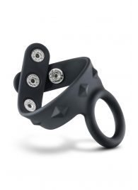 Черное эрекционное кольцо с подхватом мошонки на кнопках VS6 - Blush Novelties - в Камышине купить с доставкой