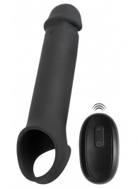 Черная вибронасадка для пениса с хомутом для мошонки и пультом ДУ Remote Controlled Penis Extension - Orion - в Камышине купить с доставкой