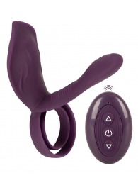 Фиолетовая насадка на член с клиторальным отростком и пультом ДУ RC Couple’s Vibrator 2 - Orion - в Камышине купить с доставкой
