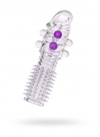 Гелевая прозрачная насадка с шариками и шипами - 14 см. - Toyfa Basic - в Камышине купить с доставкой