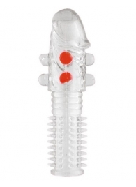 Гелевая прозрачная насадка с шариками и шипами - 14 см. - Toyfa Basic - в Камышине купить с доставкой