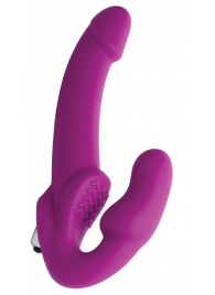 Ярко-розовый безремневой вибрострапон Evoke Vibrating Strapless Silicone Strap-on Dildo - XR Brands - купить с доставкой в Камышине