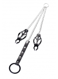 Черно-серебристые зажимы для сосков с кольцом для пениса TOYFA Metal - ToyFa - купить с доставкой в Камышине