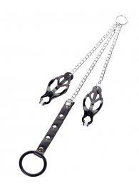 Черно-серебристые зажимы для сосков с кольцом для пениса TOYFA Metal - ToyFa - купить с доставкой в Камышине