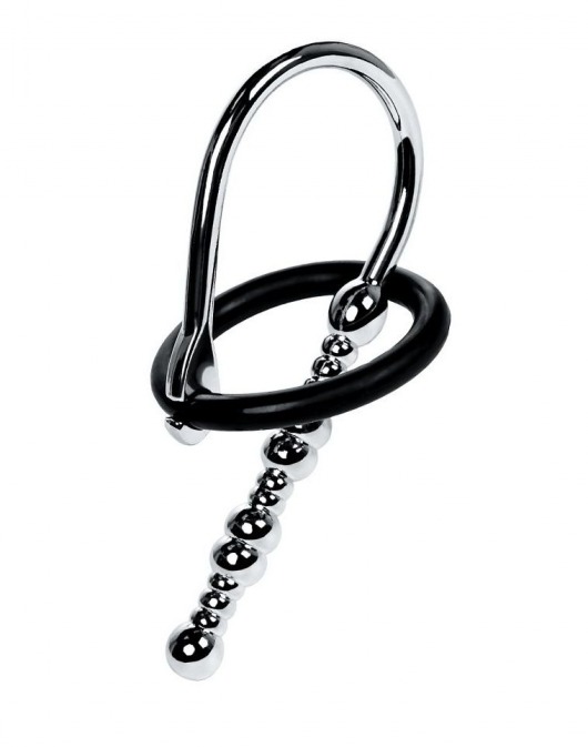 Серебристый уретральный плаг-бусины TOYFA Metal с мягким фиксириющим кольцом - ToyFa - купить с доставкой в Камышине