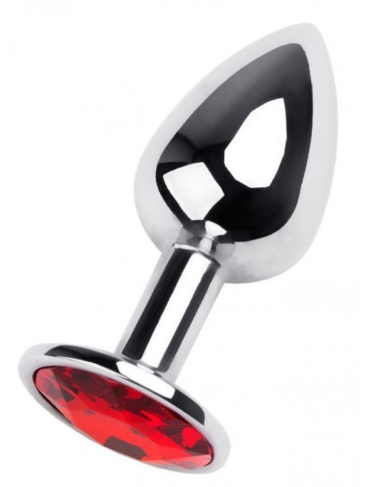 Маленькая коническая серебристая анальная пробка с красным кристаллом - 7 см. - ToyFa - купить с доставкой в Камышине