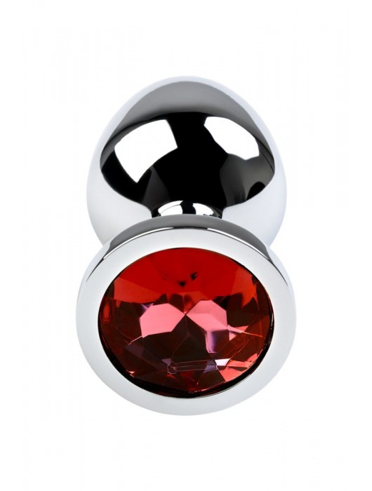Серебристая коническая анальная пробка с красным кристаллом - 8 см. - ToyFa - купить с доставкой в Камышине