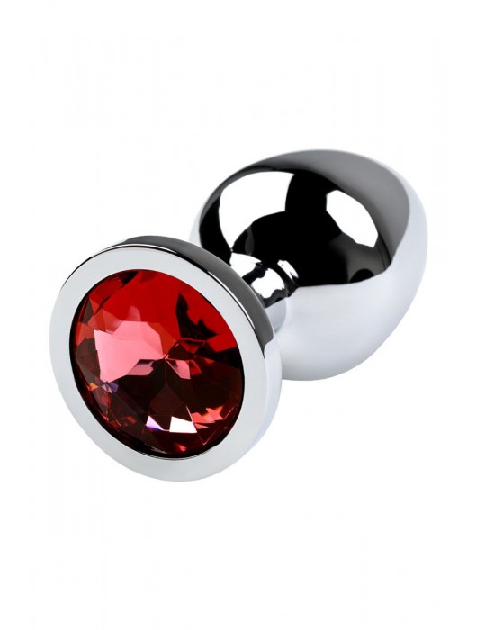 Серебристая коническая анальная пробка с красным кристаллом - 8 см. - ToyFa - купить с доставкой в Камышине