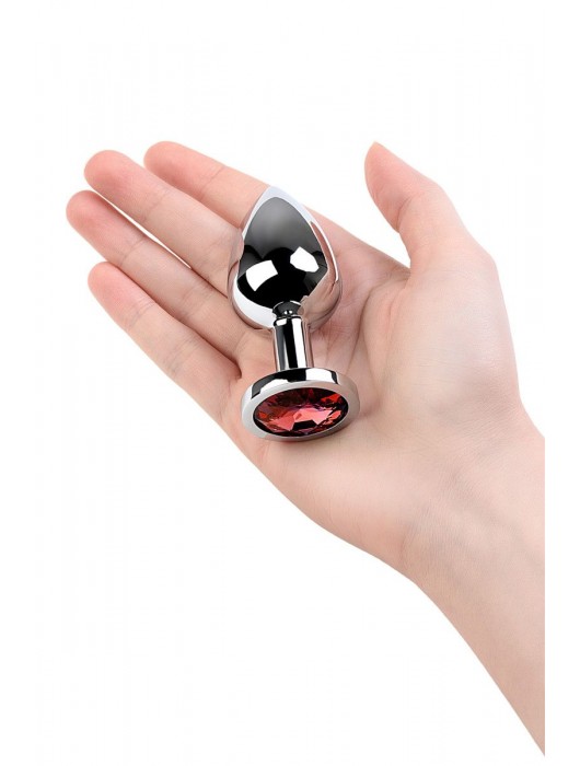 Серебристая коническая анальная пробка с красным кристаллом - 8 см. - ToyFa - купить с доставкой в Камышине