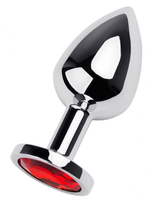 Серебристая коническая анальная пробка с красным кристаллом - 8 см. - ToyFa - купить с доставкой в Камышине