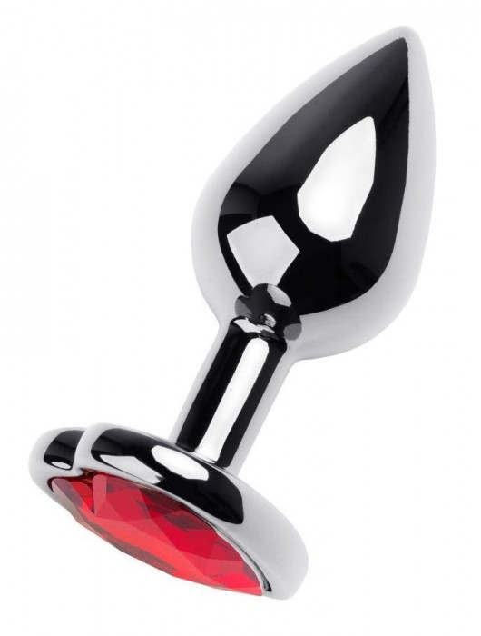 Серебристая коническая анальная пробка с красным кристаллом-сердечком - 7 см. - ToyFa - купить с доставкой в Камышине