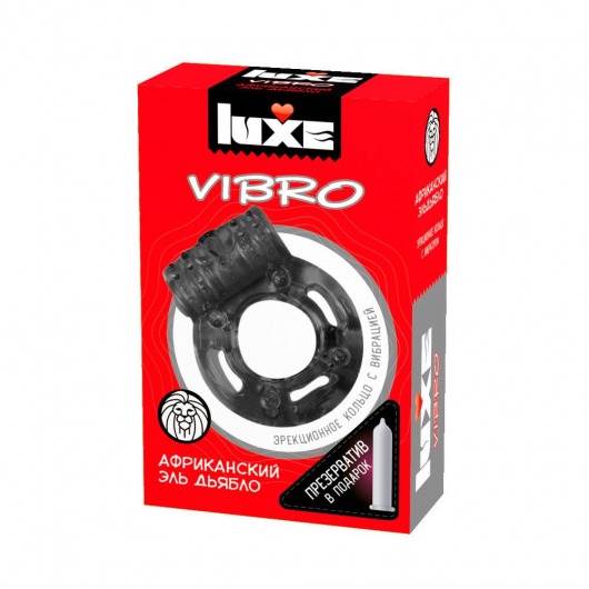 Чёрное эрекционное виброкольцо Luxe VIBRO  Африканский Эль Дьябло  + презерватив - Luxe - в Камышине купить с доставкой