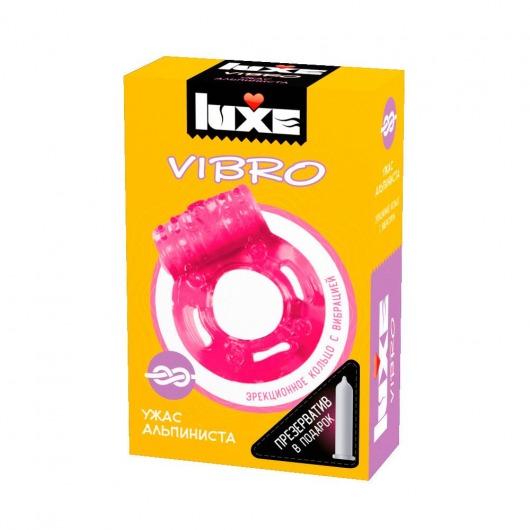 Розовое эрекционное виброкольцо Luxe VIBRO  Ужас Альпиниста  + презерватив - Luxe - в Камышине купить с доставкой