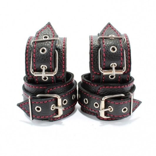 Черный бондажный набор с красной строчкой - БДСМ Арсенал - купить с доставкой в Камышине