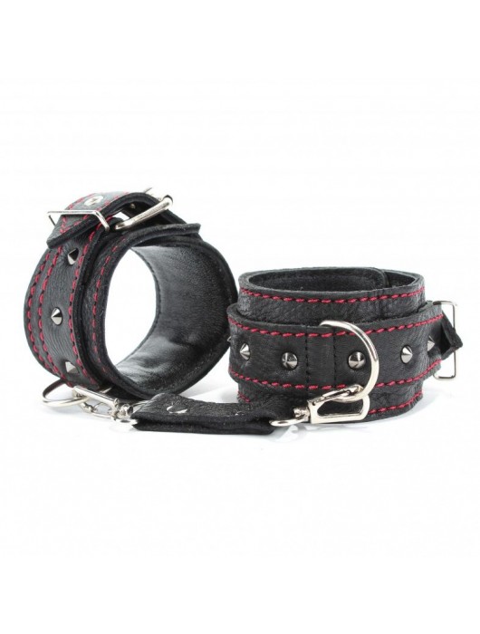 Черные оковы с шипами и контрастной строчкой - БДСМ Арсенал - купить с доставкой в Камышине