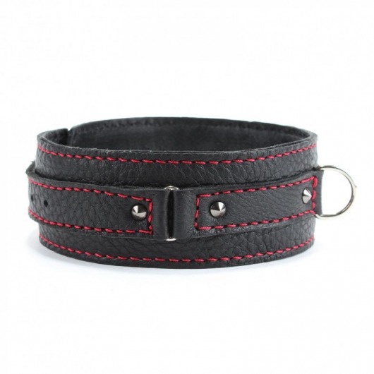 Черный ошейник из натуральной кожи с шипами и D-колечком - БДСМ Арсенал - купить с доставкой в Камышине