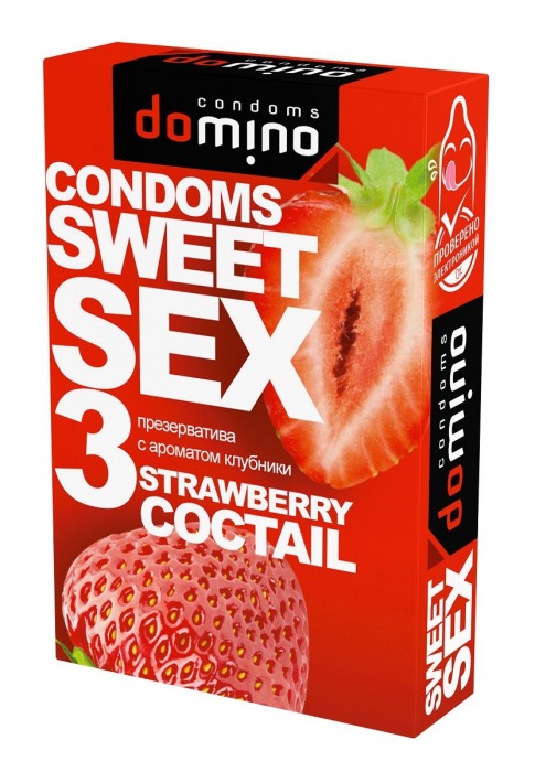 Презервативы для орального секса DOMINO Sweet Sex с ароматом клубничного коктейля  - 3 шт. - Domino - купить с доставкой в Камышине