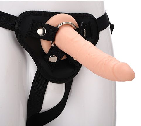 Телесный страпон на черных трусиках STRAP ON REAL DILDO - 20 см. - Dream Toys - купить с доставкой в Камышине