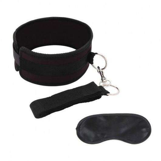 Черный ошейник с длинным поводком Collar and Leash Set - Lux Fetish - купить с доставкой в Камышине