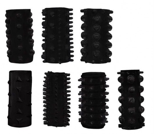 Набор из 7 черных насадок PENIS SLEEVES SET - Dream Toys - в Камышине купить с доставкой