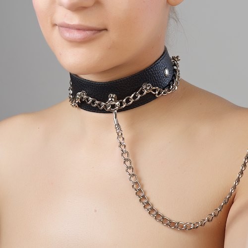 Чёрный ошейник из натуральной кожи - Sitabella - купить с доставкой в Камышине