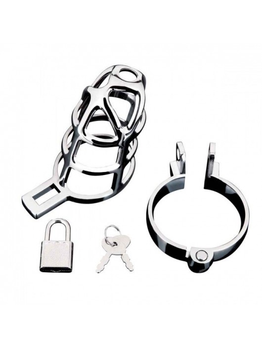 Серебристая металлическая клетка для члена с замком Enslave Cock Cage - BlueLine - купить с доставкой в Камышине