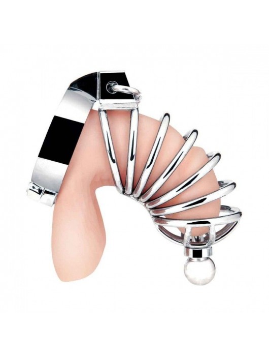 Серебристая клетка для члена Urethral Play Cage - BlueLine - купить с доставкой в Камышине