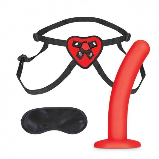 Красный поясной фаллоимитатор Red Heart Strap on Harness   5in Dildo Set - 12,25 см. - Lux Fetish - купить с доставкой в Камышине