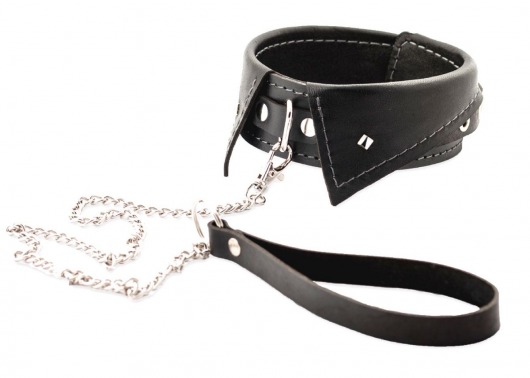 Черный ошейник-воротничок с металлическим поводком - Crazy Handmade - купить с доставкой в Камышине