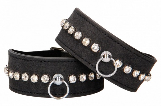 Черные наручники Diamond Studded Wrist Cuffs - Shots Media BV - купить с доставкой в Камышине