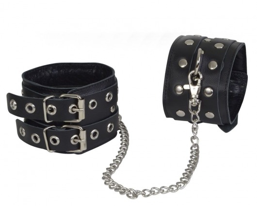 Чёрные кожаные оковы, соединенные цепочкой - Sitabella - купить с доставкой в Камышине