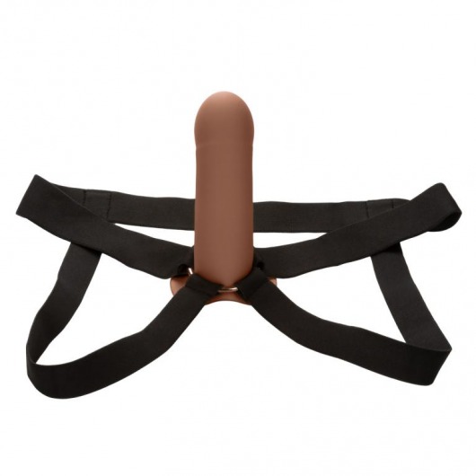 Коричневый фаллопротез из силикона Extension with Harness - 15,75 см. - California Exotic Novelties - купить с доставкой в Камышине