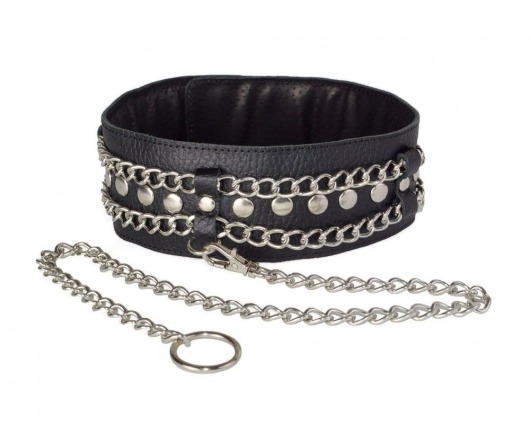 Чёрный ошейник с цепочками и поводком - Sitabella - купить с доставкой в Камышине