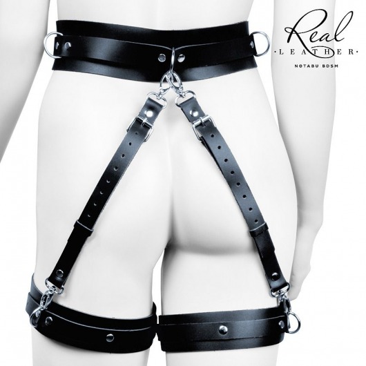 Черный кожаный пояс с гартерами - S-M - Notabu - купить с доставкой в Камышине