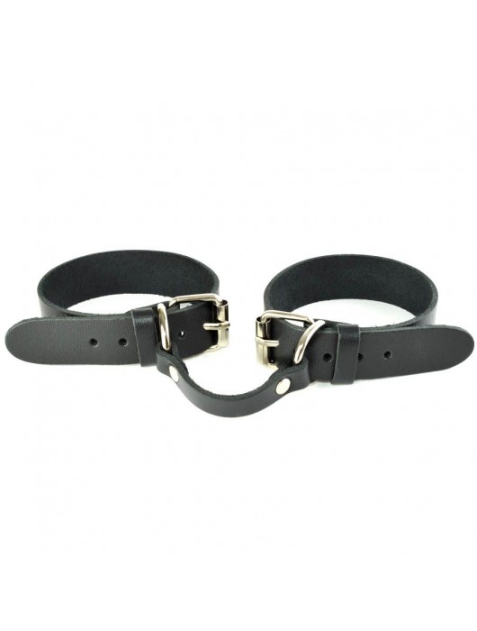 Черные кожаные наручники со съемной красной опушкой - Sitabella - купить с доставкой в Камышине