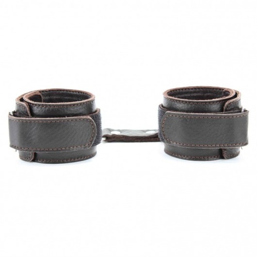 Коричневые кожаные наручники - БДСМ Арсенал - купить с доставкой в Камышине