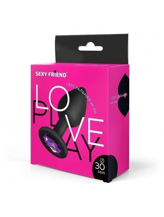 Черная силиконовая анальная втулка с фиолетовым кристаллом - 7,3 см. - 1137