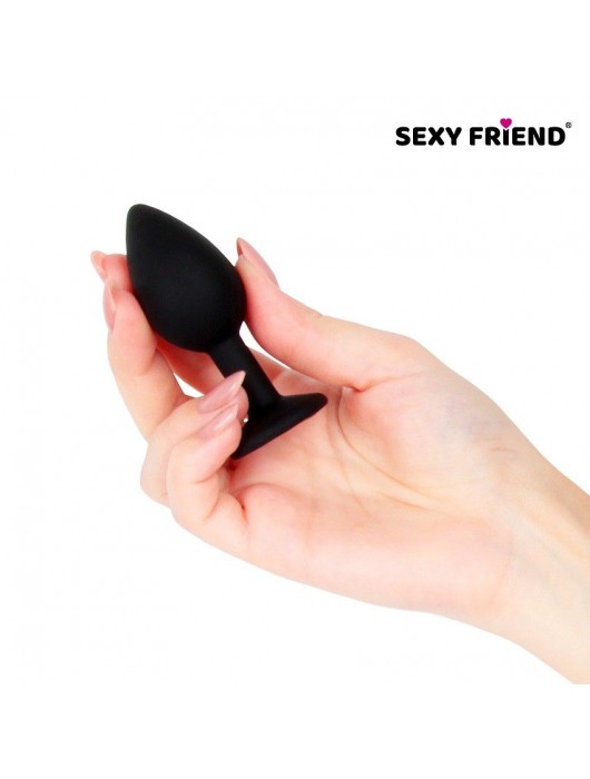 Черная силиконовая анальная втулка с фиолетовым кристаллом - 7,3 см. - 1137